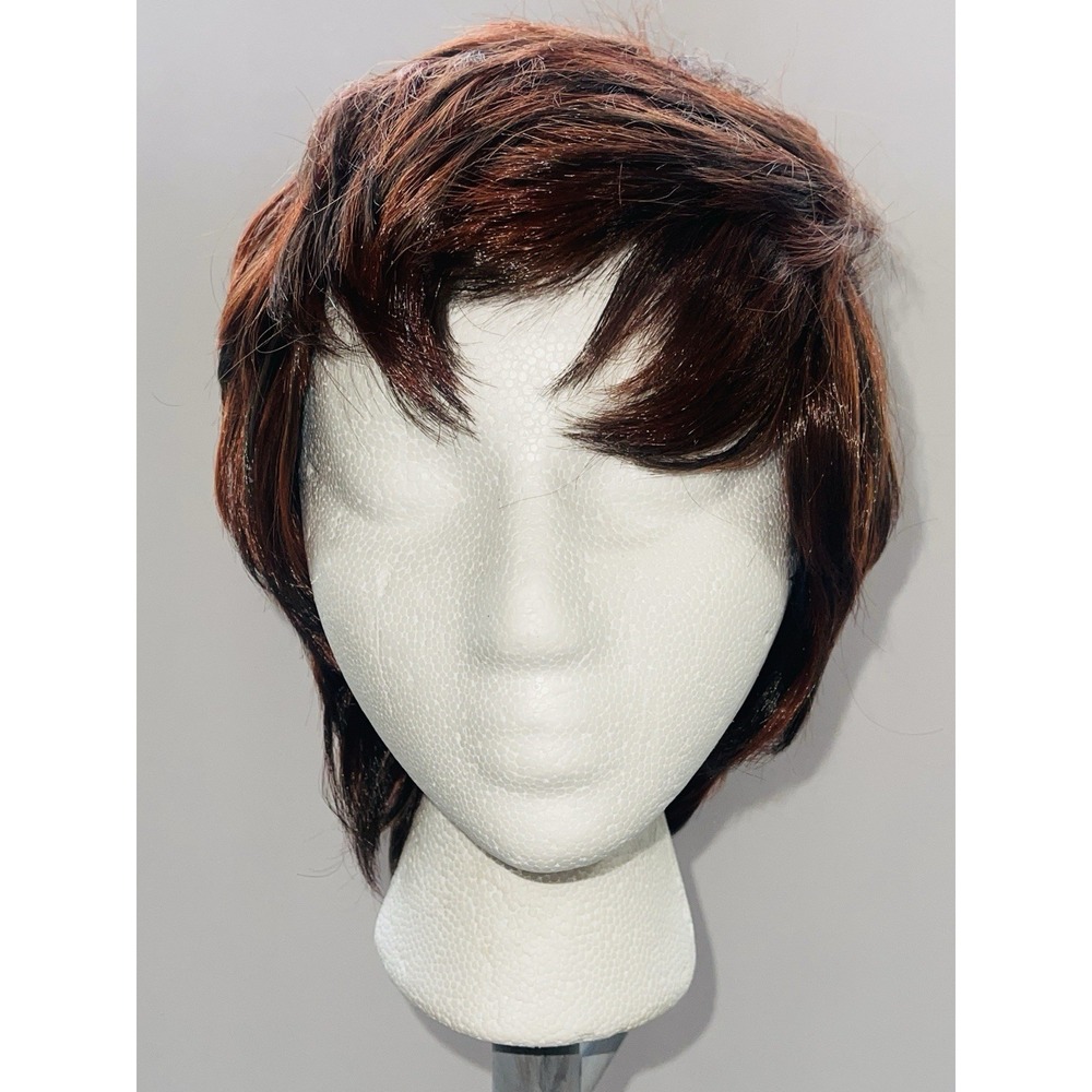 Short Pixie Shag Wig Auburn Copper Red Highlights Black Base Textured Wolf Cut